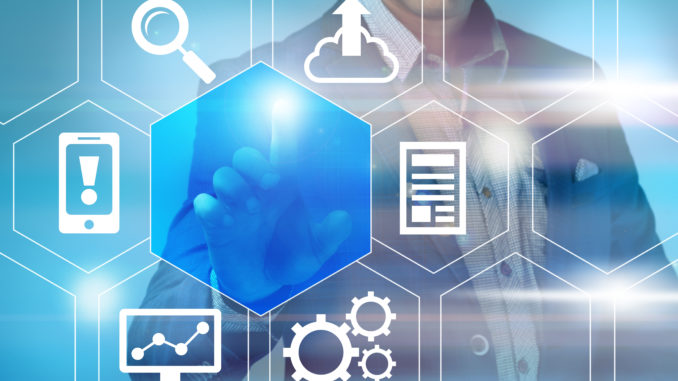 business, technology and internet concept - businessman pressing